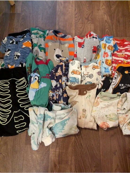 Lot Of 14 Baby Boy Kid Pajama Sets Carters Burts Bees Size 18 Months - 2T
