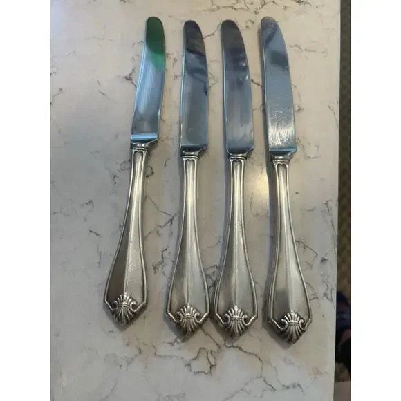 Hollow Dinner Knife Set of 4 Oneida King James 1881 Rogers Silver‎ Plate Vtg
