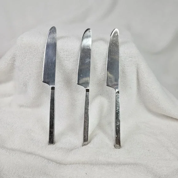 Vtg Brutalist Hammered Stainless Steel Dinner Knives -3 Modernist 8.5