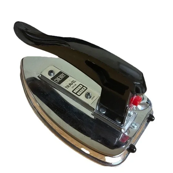 Vintage Cherry‎ Travel Iron With Folding Handle Silver 7x5
