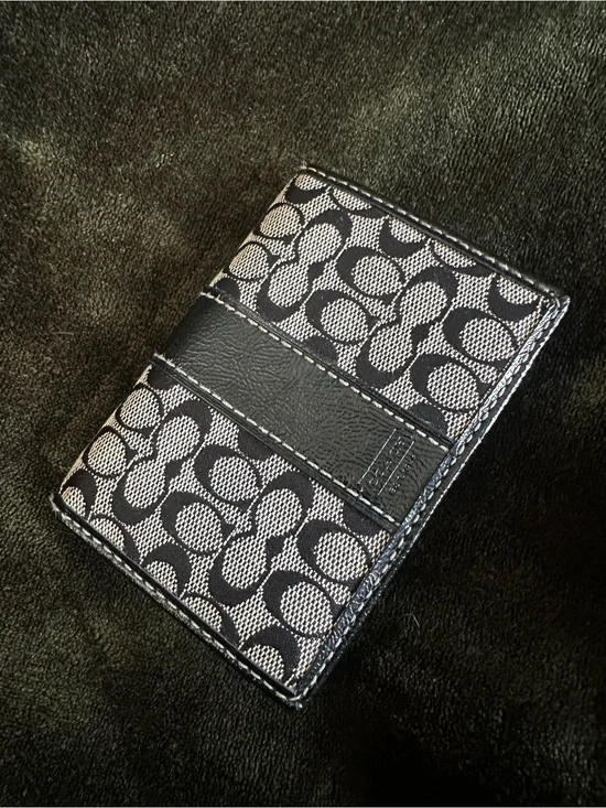 Coach Black Signature Canvas Card Holder with Leather Band