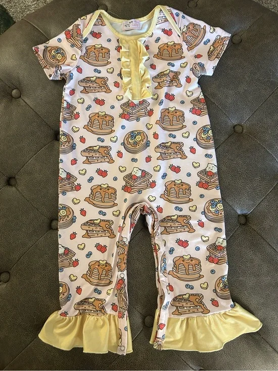 Kids Pancake Print Yellow Ruffle Romper - Unbranded