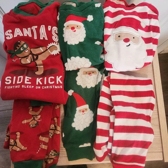 Lot of 3 Pair 100% Cotton 2PC Sets Long Sleeve/Pants Christmas Pajamas Unisex 2T