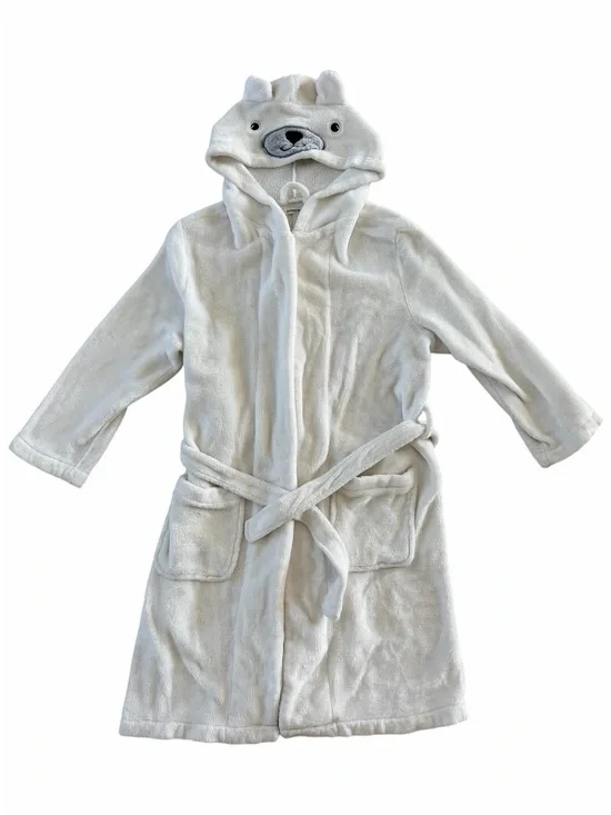 Pottery Barn Kids White Polar Bear Critter Hooded Plush Fleece Robe Large Size 8