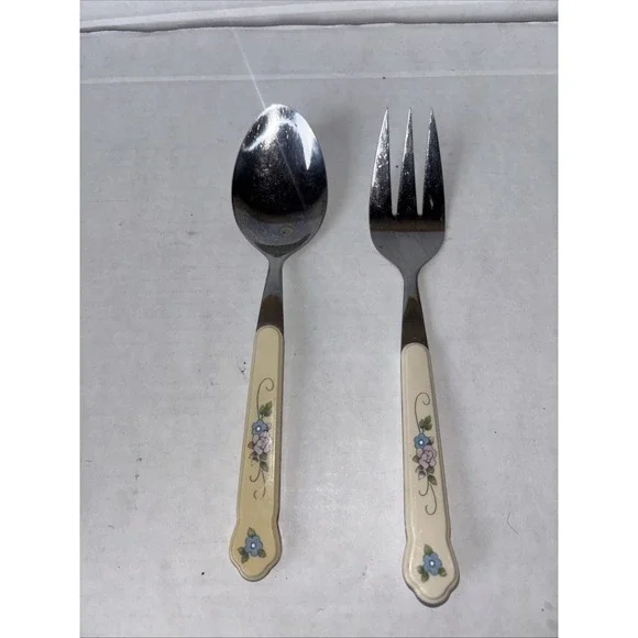 Pfaltzgraff Tea‎ Rose  Vintage Serving Fork And Spoon 