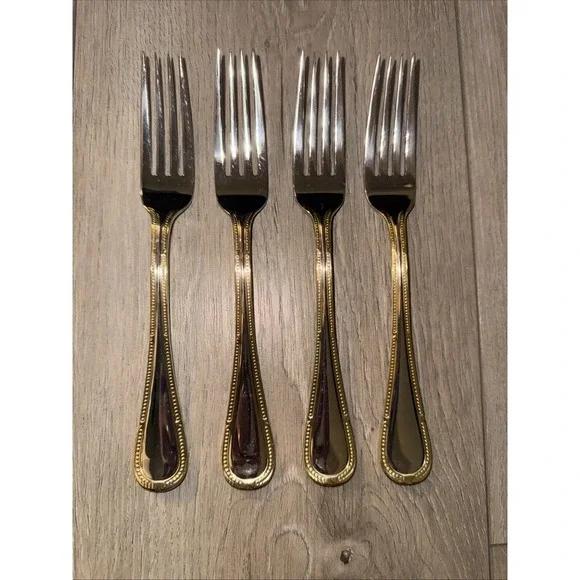 4 Dinner‎ Forks Yamazaki Allegra GLOSSY Stainless Gold Accents
