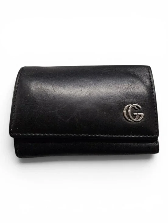 Gucci Leather Key Holder Compact Wallet In Black with Silver GG Monogram Logo