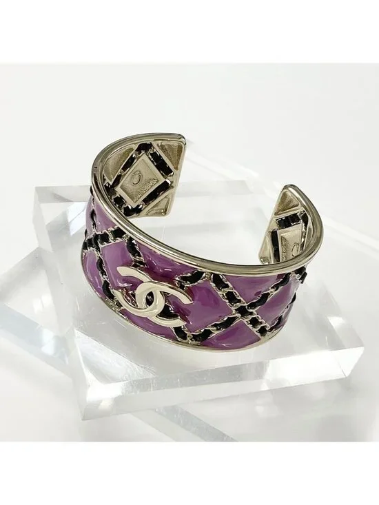 Chanel CC Logo Chain Bangle Bracelet Purple Gold