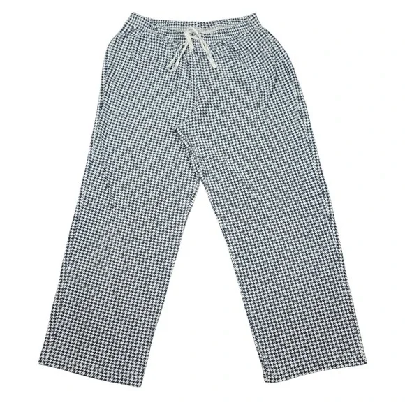 Womens Houndstooth Drawstring Pajama Pants Size Petite Small Blue White Lounge
