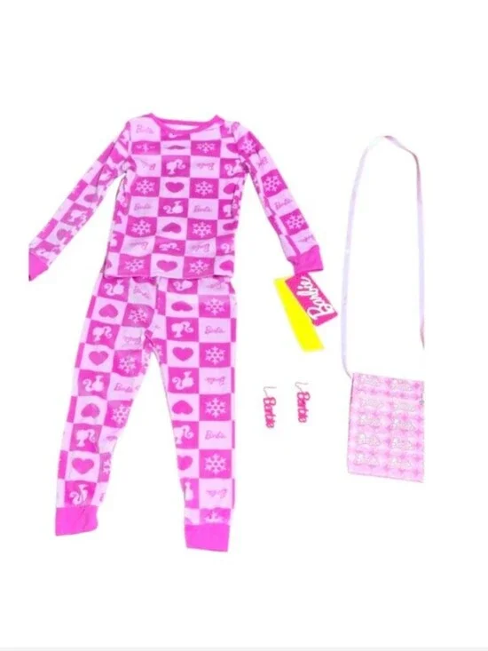 Barbie Pink Logo Pajama Set with Matching Purse & Earrings