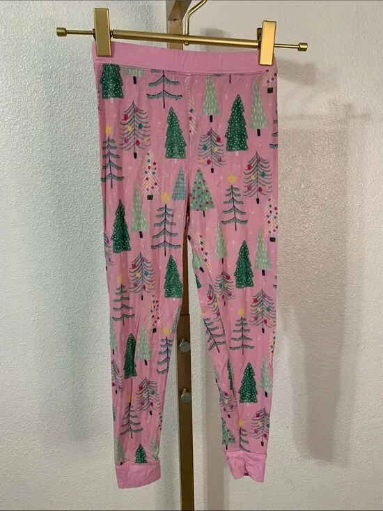 Little Sleepies- Kids Pink Holiday Tree Print Pajama Bottoms- 4T