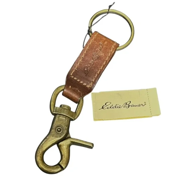 VTG EDDIE BAUER Key Holder Clip Leather Trucker Biker Heavy Brass Snap On