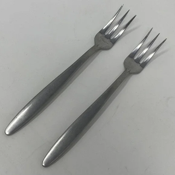 Vtg 1960's Mid-Century Modern MCM Stainless Steel Three-Pronged Appetizer Forks