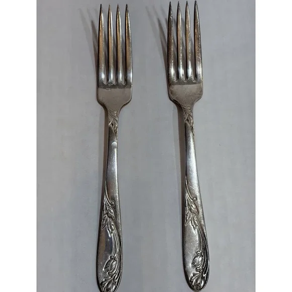 Set of 2 National Silver Co silver plate plus overlay dinner forks