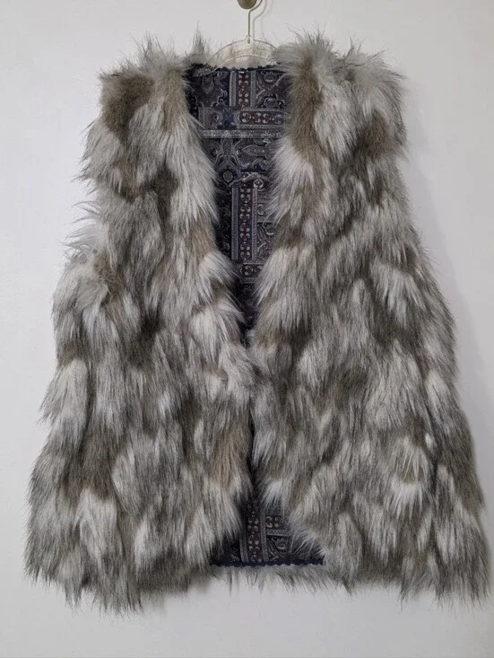 Free People Call Of The Wild Faux Fur Vest Boho Chic Wolfcore Paisley Medium