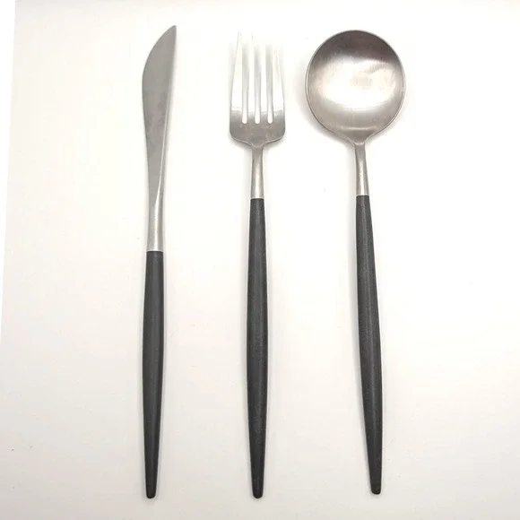 Cutipol GOA Black Silver Flatware Set 3pc Modern Portuguese Stainless Cutlery