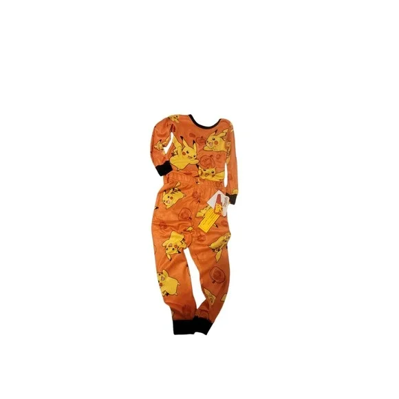 NWT Pokemon Pajamas Set 2 Piece Kids Sz 4 Fitted Pikachu Orange Black‎ Youth
