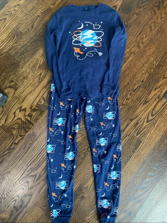 Kids Navy Space Planet Pajama Set - Long Sleeve Top & Pants