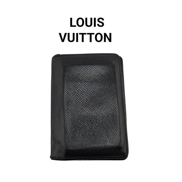 Louis Vuitton Taiga Leather Card Holder Wallet Black Bifold Made in France