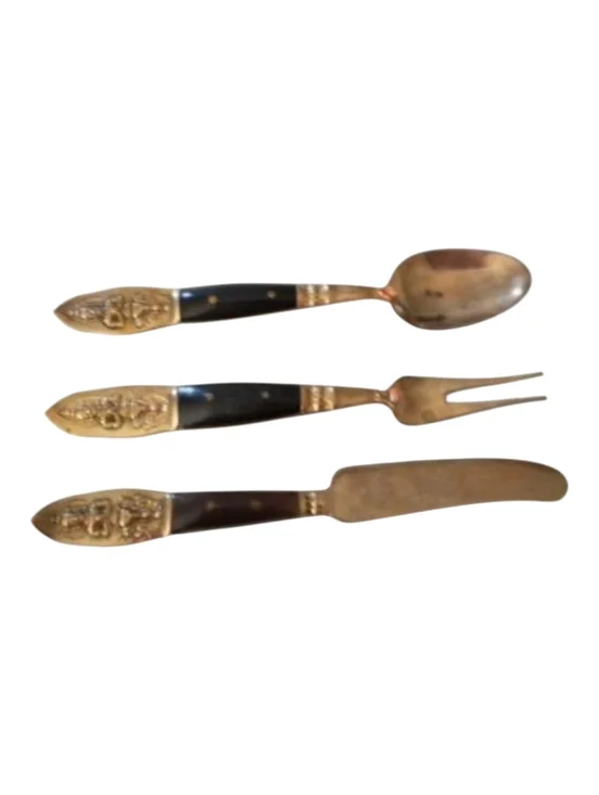 Vintage 3 Piece Siam Thialand Brass/Bronze W Buddha N Rosewood Handle Mini Set