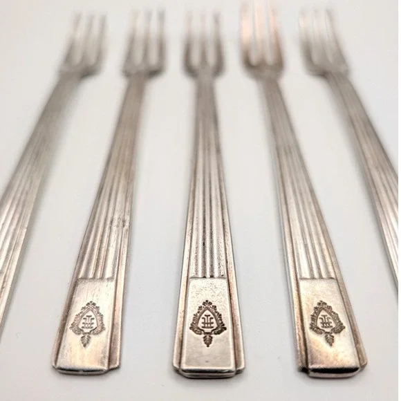 Vintage Hilton Hotel Cocktail Forks Set of 5 IS Co. Silverplate 5.75