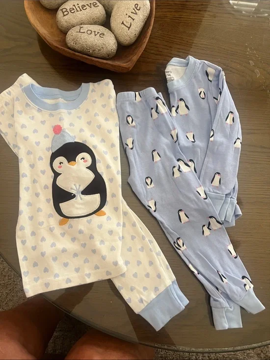 Carter's Light Blue and White Penguin Pajama Sets 2 pair