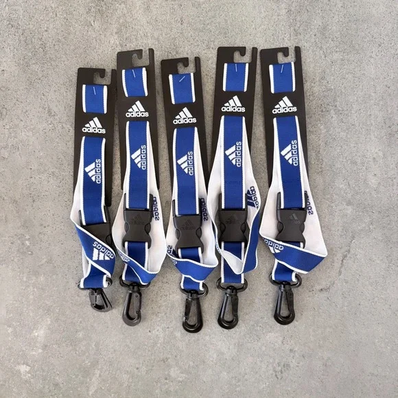 Lot of 5 New Adidas Interval Lanyard Blue White Neck Strap ID Badge Holder Key