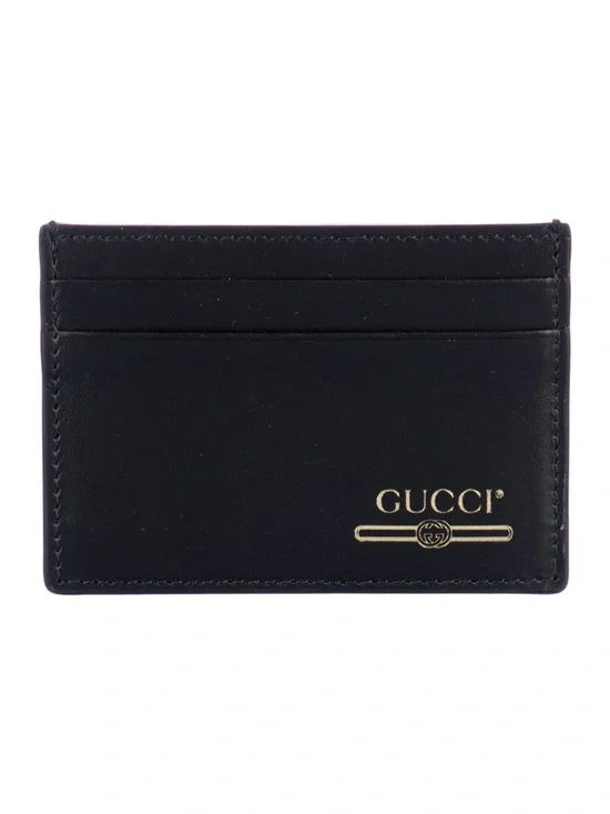 Gucci Vintage Logo Interlocking G Black Leather Card Holder with Dust Bag