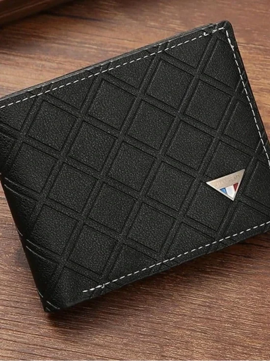 Men's Black Textured Bi-Fold Wallet - Multi Compartments