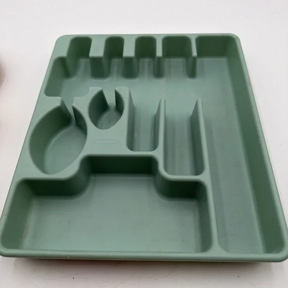 Vintage 90s Rubbermaid Large Cutlery Tray Flatware Drawer Organizer Sage Green