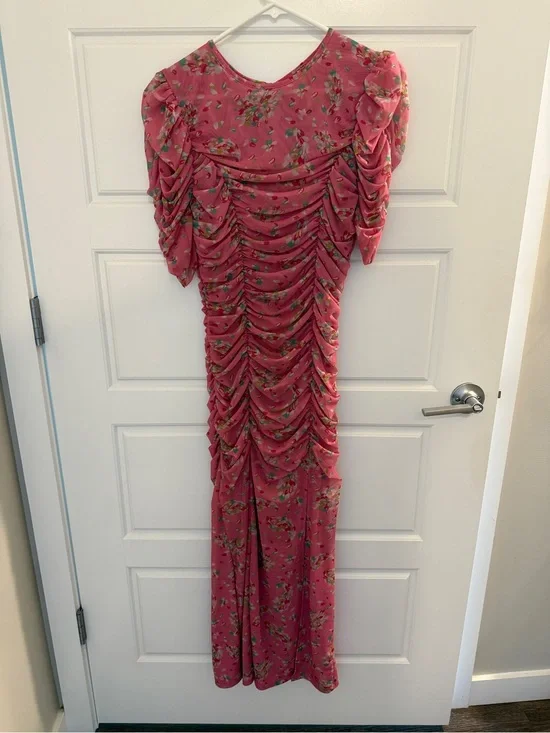 Free People Pink Floral Ruched Maxi Dress