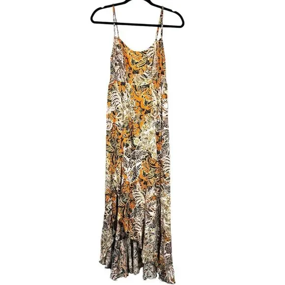 Free People Forever Yours Smocked Slip Maxi Dress Black Combo Floral XS