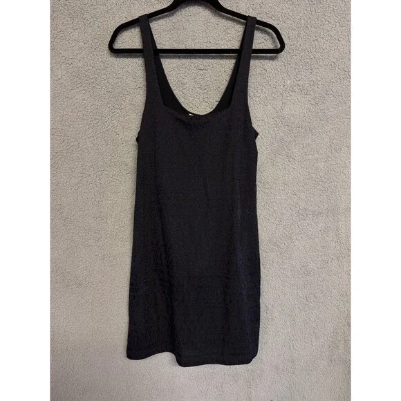FREE PEOPLE Mini Dress Womens L Black Blue Jacquard Bodycon Textured Sleeveless