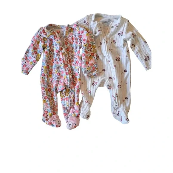 Simple Joys by Carters Baby Girl Preemie Footed Sleepers 2 Pack Floral Ribbed