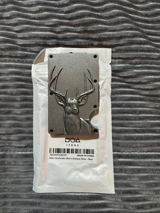 Men's Antique Silver Deer Card & Key Holder