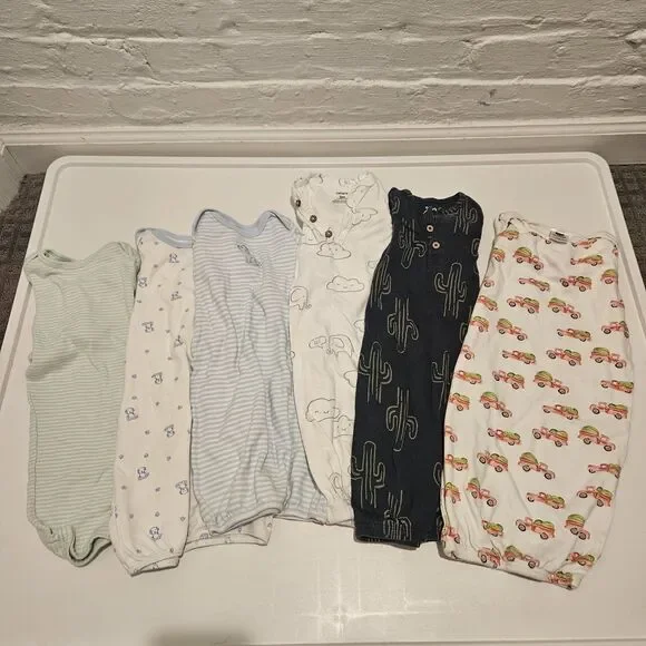 Set Of Six Infant Baby Cotton Pajamas Sleepers Gowns, Size Newborn/0-3 Months