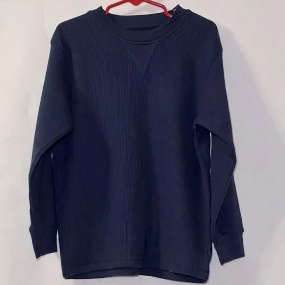Blue thermal Top with Ribbed Cuffs and Crew Neckline  NWT