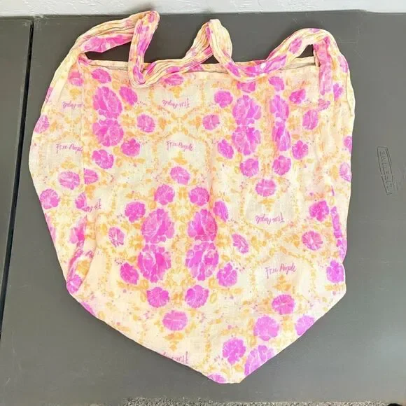 Free People Bright Pink & Orange Floral Reusable Tote Older Pattern