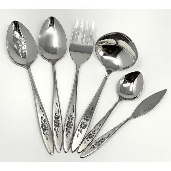 Vintage Oneida Community ROSE SHADOW Serving Set Spoon Fork Ladle Butter Knife