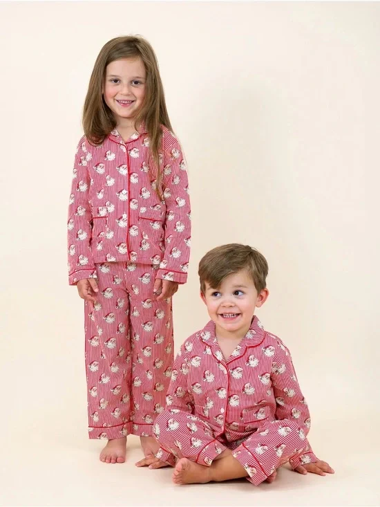 SMOCKINGBIRD Red Striped Vintage Santa Button Down Pajama Set - 6