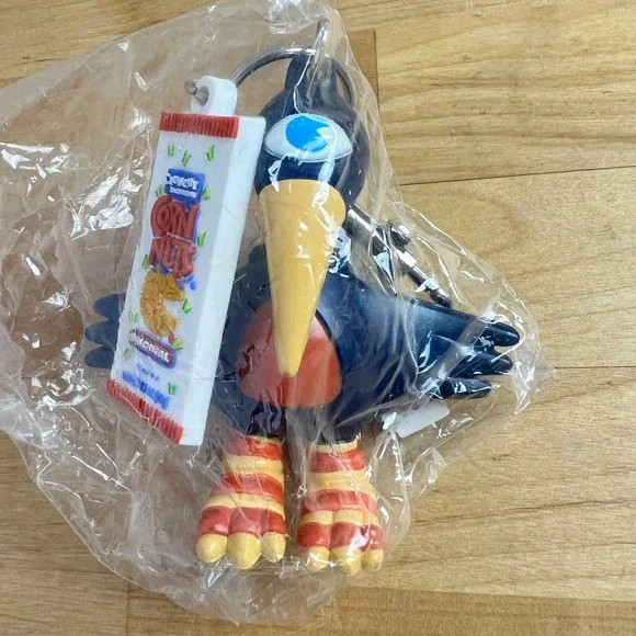 Vintage CornNuts Keychain Winky Crow Bird Figure Promotional Mascot Weird‎ World