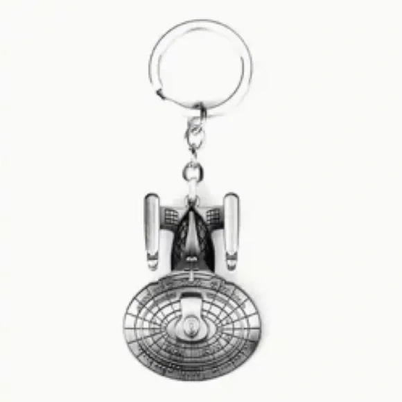 Space Ship Key Chain Silver Tone