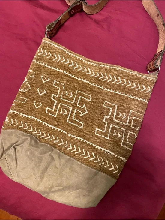 Free People Boho Handwoven burnt yellow Canvas Tote Bag