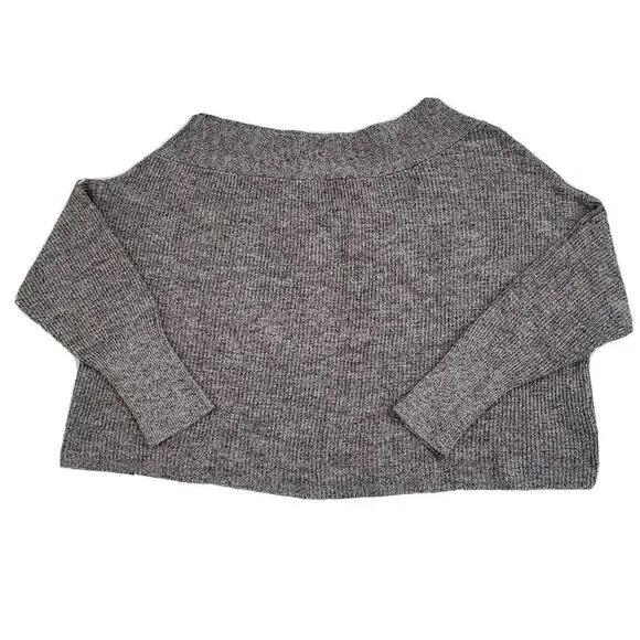 Free People Sweater (Women's Large) Gray Cropped Mock Neck Knit Pull‎ Over