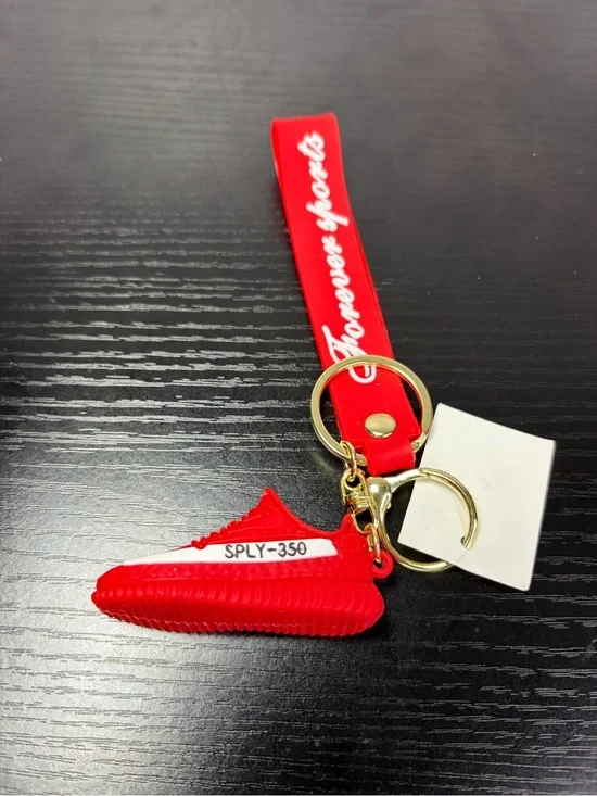 Red 'SPLY-350' Sneaker Keychain with Red Wrist Strap