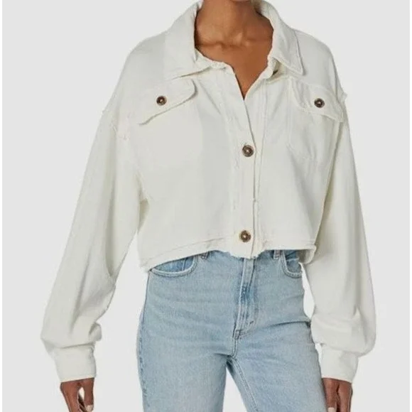 We The Free Free People‎ White Cropped Cotton Shacket Jacket Small OB1125206