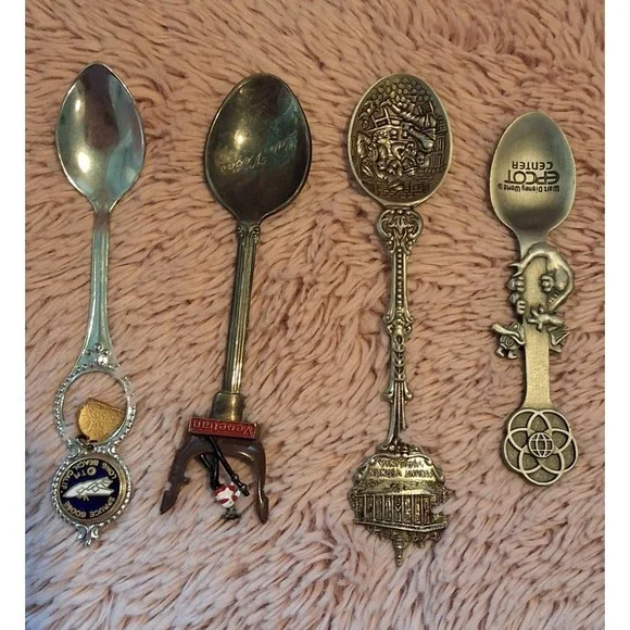 Disney‎ Lot of 4 Metal Souvenir Spoons Silver/Gold/Blue Epcot Center Space Coast