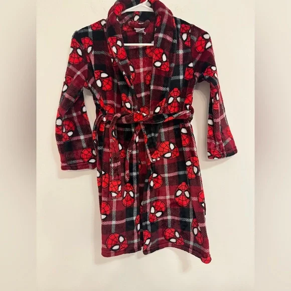 Marvel Red and Black Spider-Man Plaid Pajama Robe with Shawl Collar
