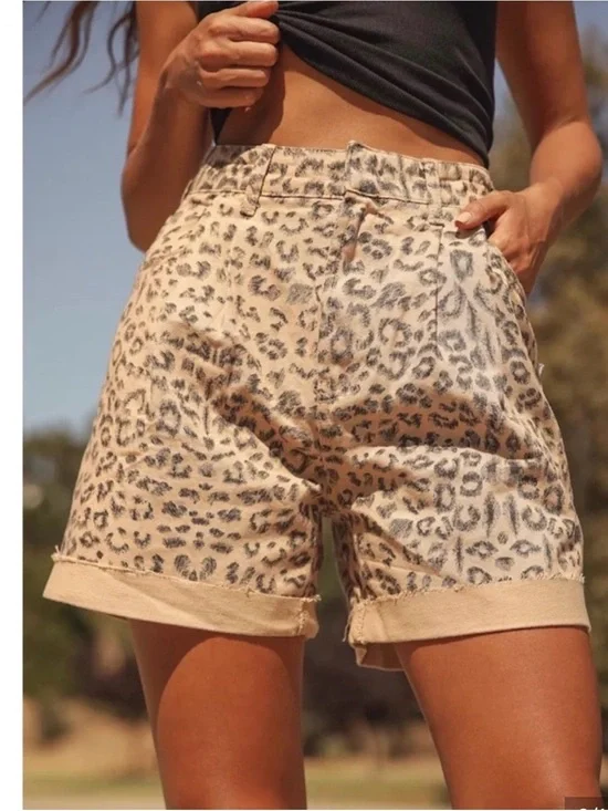 Free People Dogtown Leopard Print High-Waist Cotton Shorts, guc Sz 29