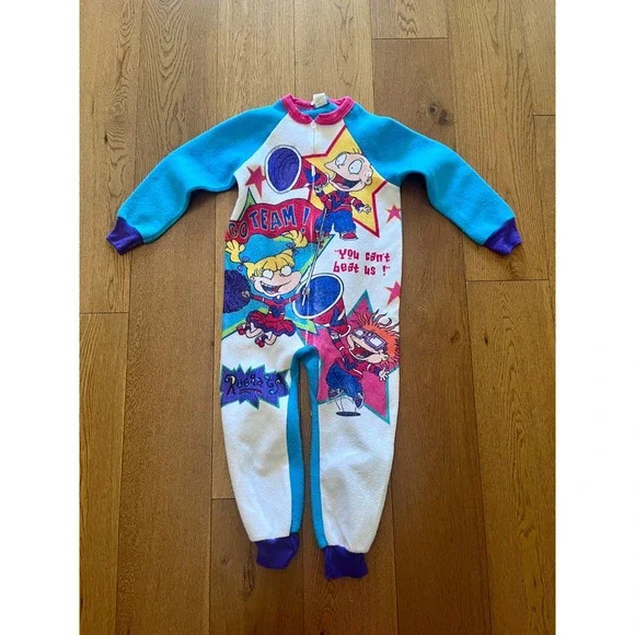 Vintage 1998 Rugrats Fleece Pajama Jumpsuit Romper Kids Size 6 Tommy Chuckie